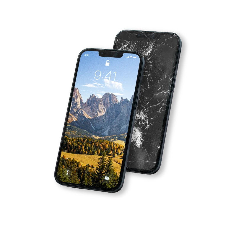 Two phones, one with a cracked screen